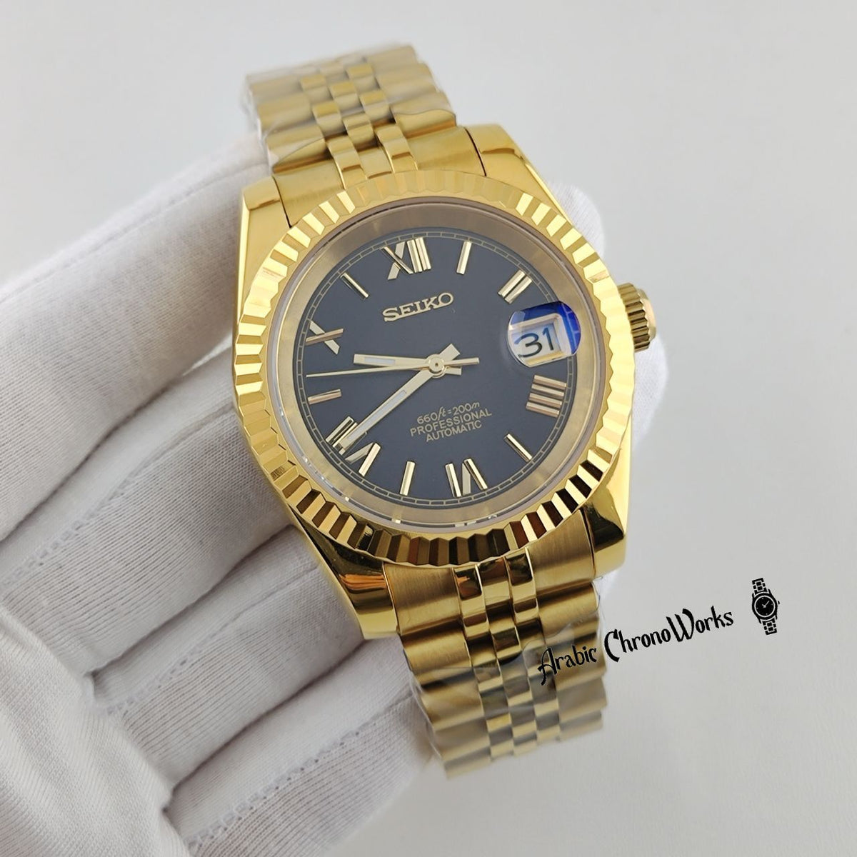 Gold & Black Roman Dial Datejust Mod